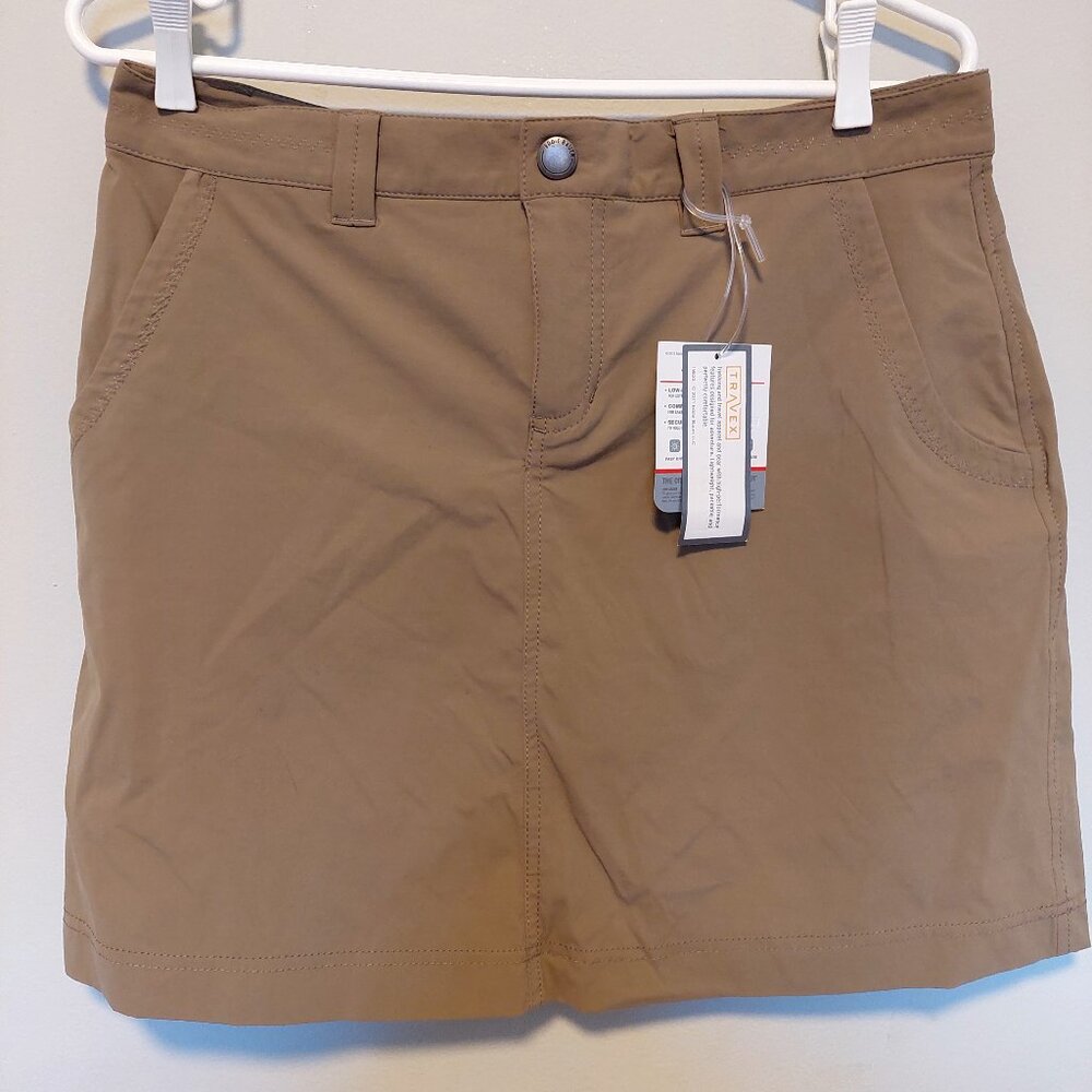 Eddie Bauer Ash Tan Travex Travel Hiking Skort, Size 6/8 Zipped Pockets